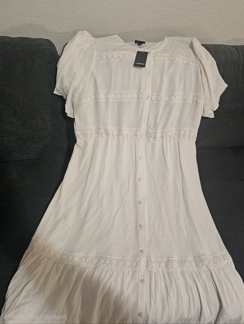 NWT Torrid Cream Maxi Dress Size 1 / 1X 14-16 Boho Tiered Flutter Sleeve - Picture 9 of 10
